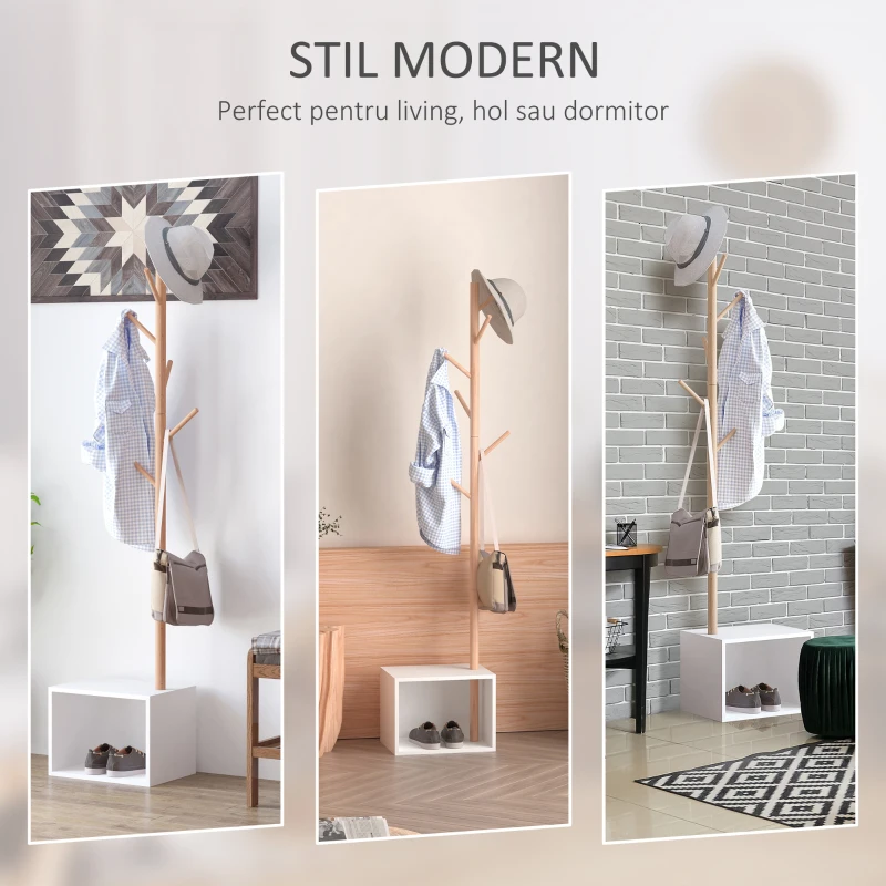 HOMCOM Cuier Dulap pantofi cu 6 Agatatoare in Bambù, Alb, 40x30x180cm