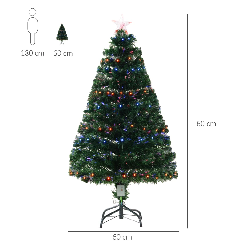 HOMCOM 4 Feet Prelit Artificial Christmas Tree with Multi-Coloured Fiber Optic LED Light, Holiday Home Xmas Decoration, Green
