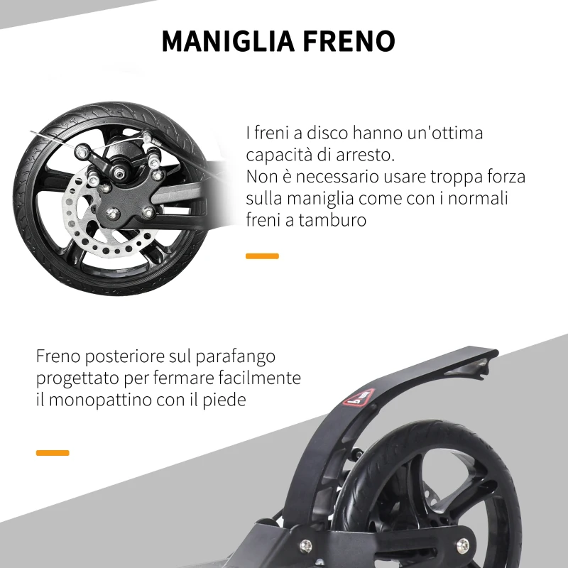 HOMCOM Monopattino Pieghevole in Alluminio con Freno a Disco, Manubrio Regolabile e Ammortizzatore, 100x39x80-103.5cm, Nero