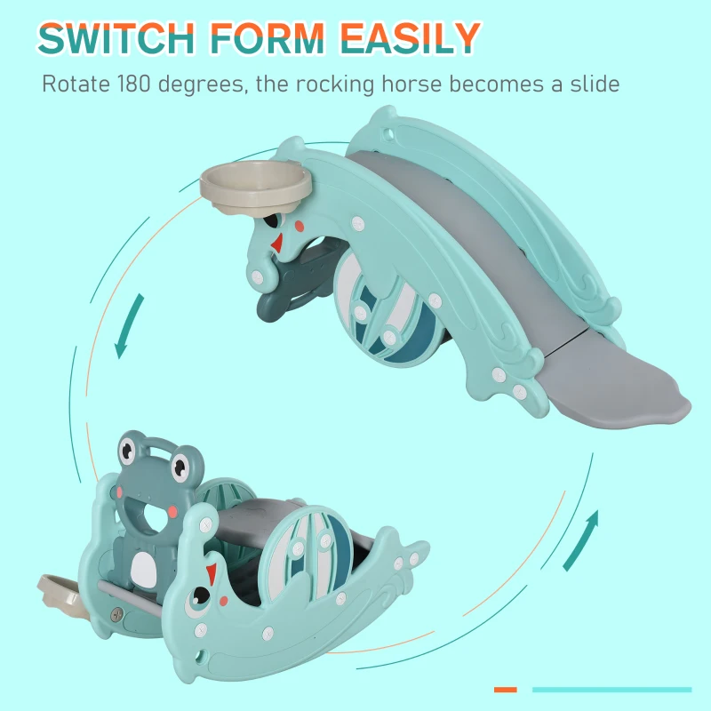 Homcom Jucarie 3-in-1 Copii – Cal Balansoar, Tobogan & Cos Verde