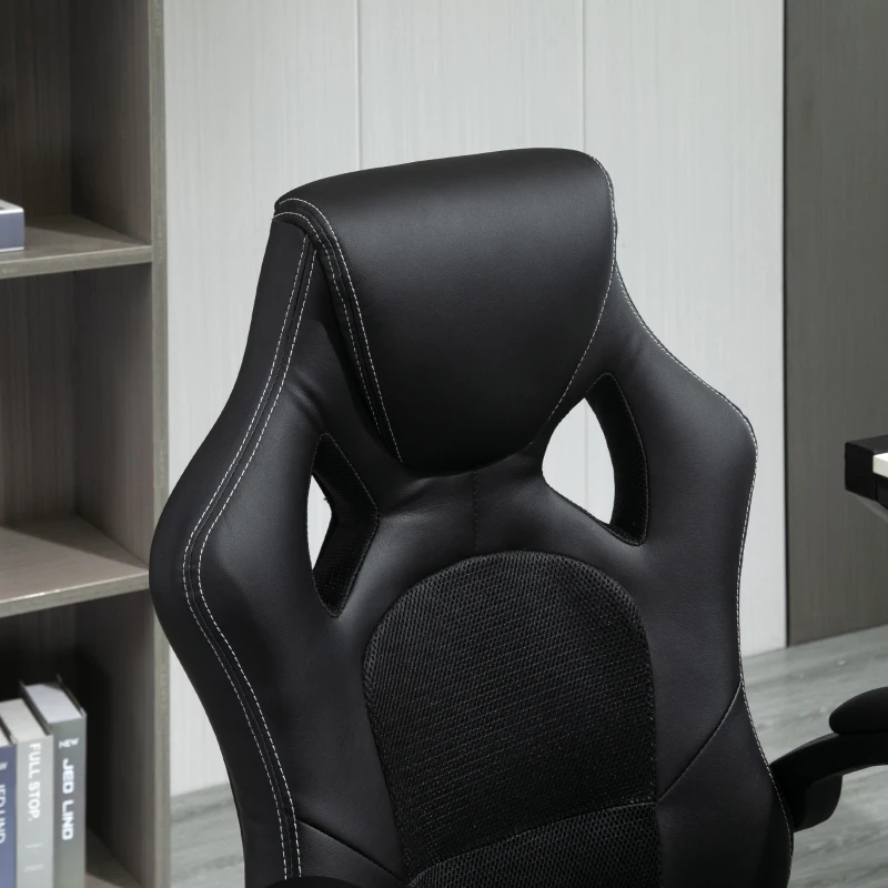 HOMCOM High-Back Office Chair Faux Leather Swivel Computer Desk Chair for Home Office with Wheels Armrests Black