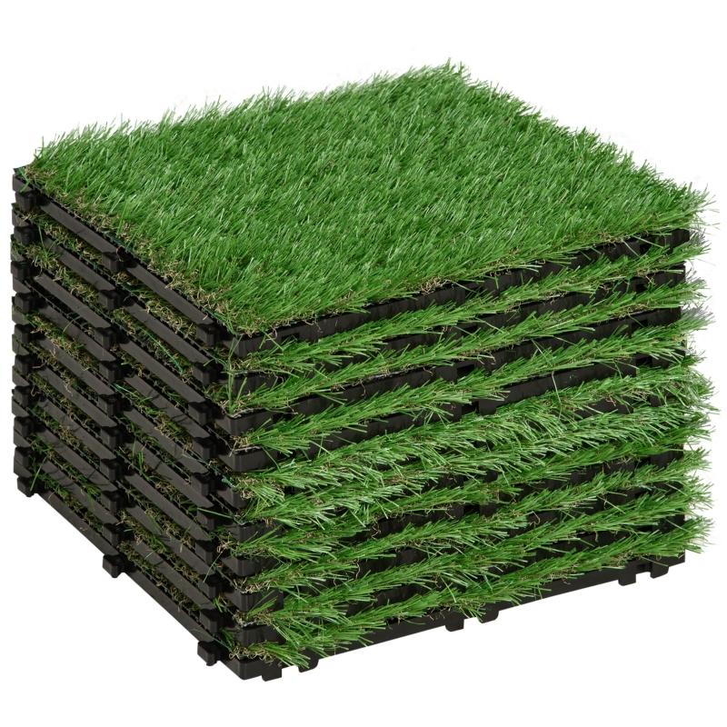 Outsunny Erba Sintetica per Giardino Set di 10pz 30x30cm Verde Scuro