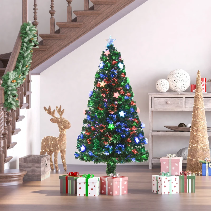 HOMCOM 5ft Fibre Optic Artificial Christmas Tree W/ Stars Lights-Green