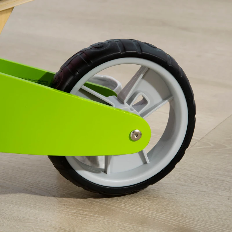 AIYAPLAY Bicicleta sem Pedais de Madeira 2 em 1 Triciclo Infantil com Assento Ajustável de 22-26cm  60x38x38cm Verde