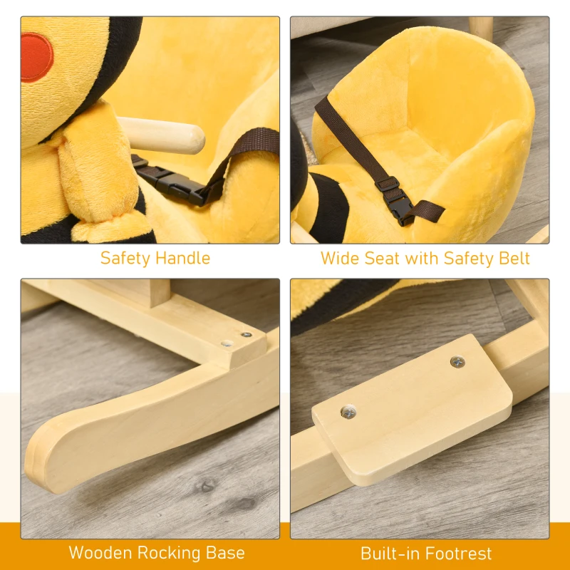 HOMCOM Balansoar Albină din Lemn pentru Copii 60 x 33 x 45cm Galben și Negru