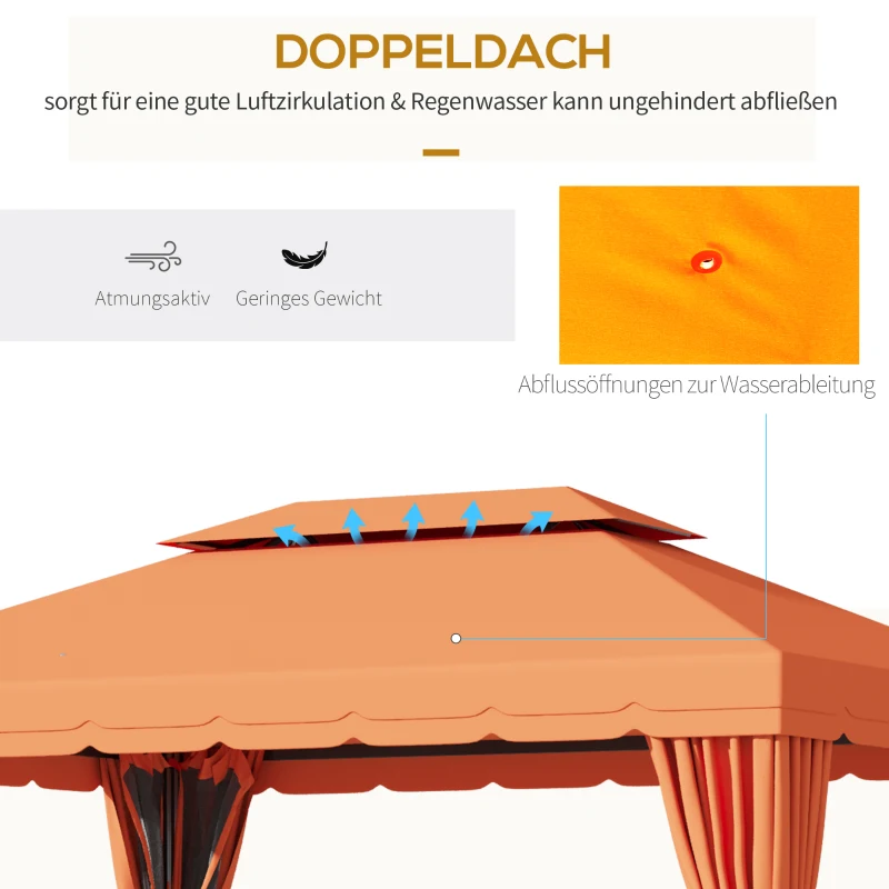 Outsunny Gartenpavillon Pavillon Partyzelt Gartenzelt mit 4 x Seitenwand 4 x 3 m