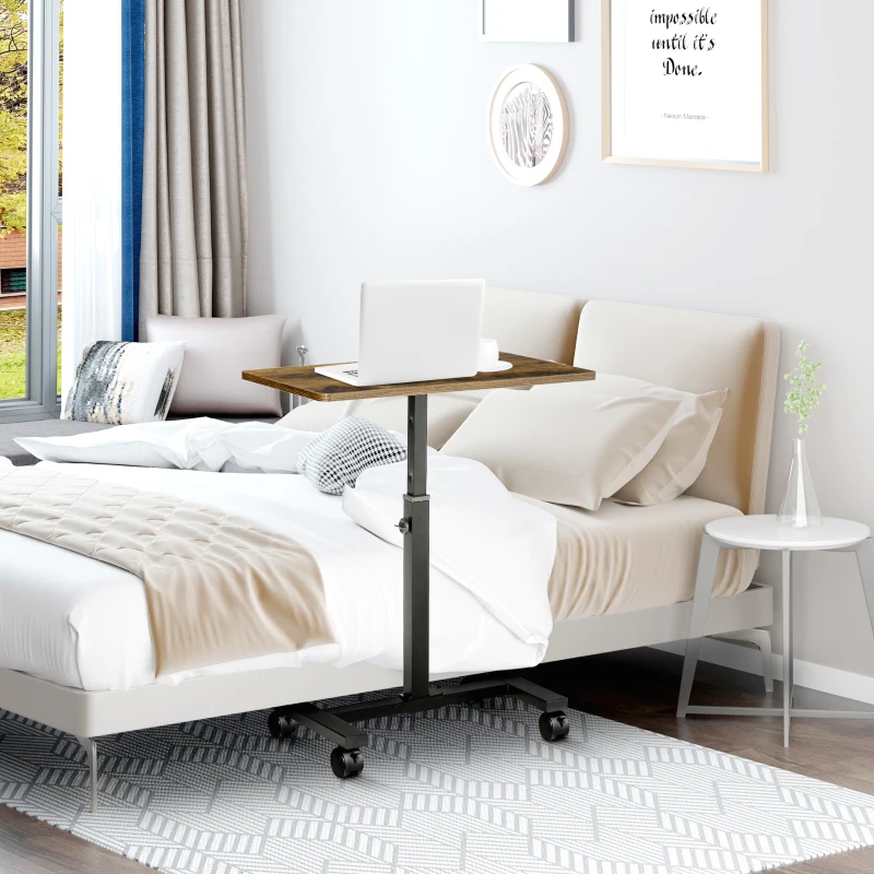 HOMCOM Laptop Movable Desk,  Height Adjustable, Sofa Side Table for Home Office, Rustic Brown