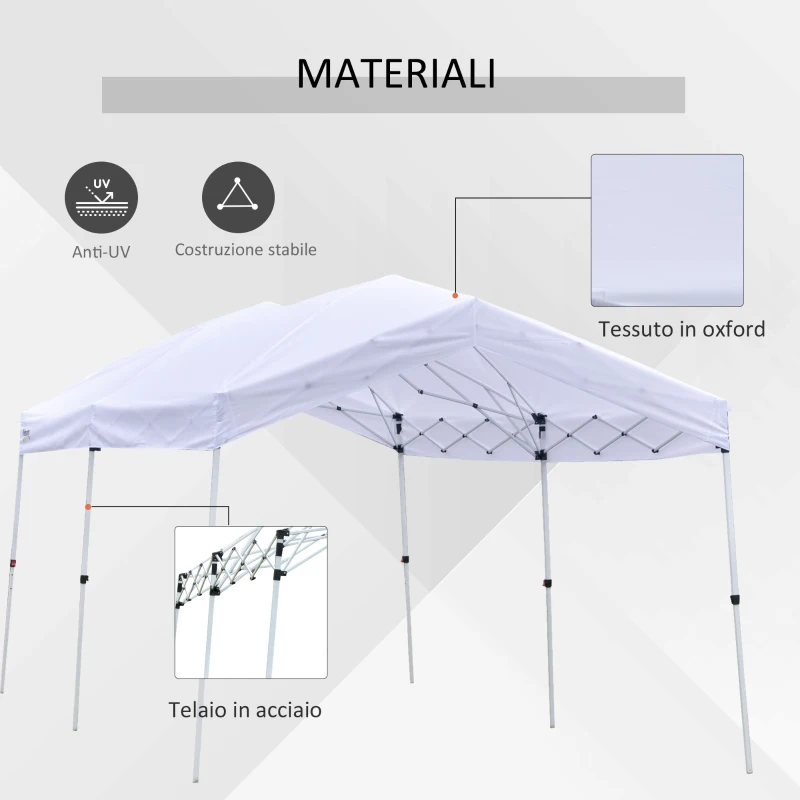 Outsunny Gazebo Pieghevole 6x3m, Richiudibile e Pop up da Giardino in Acciaio e Tessuto Bianco, per Eventi o Campeggio con Borsa da Viaggio