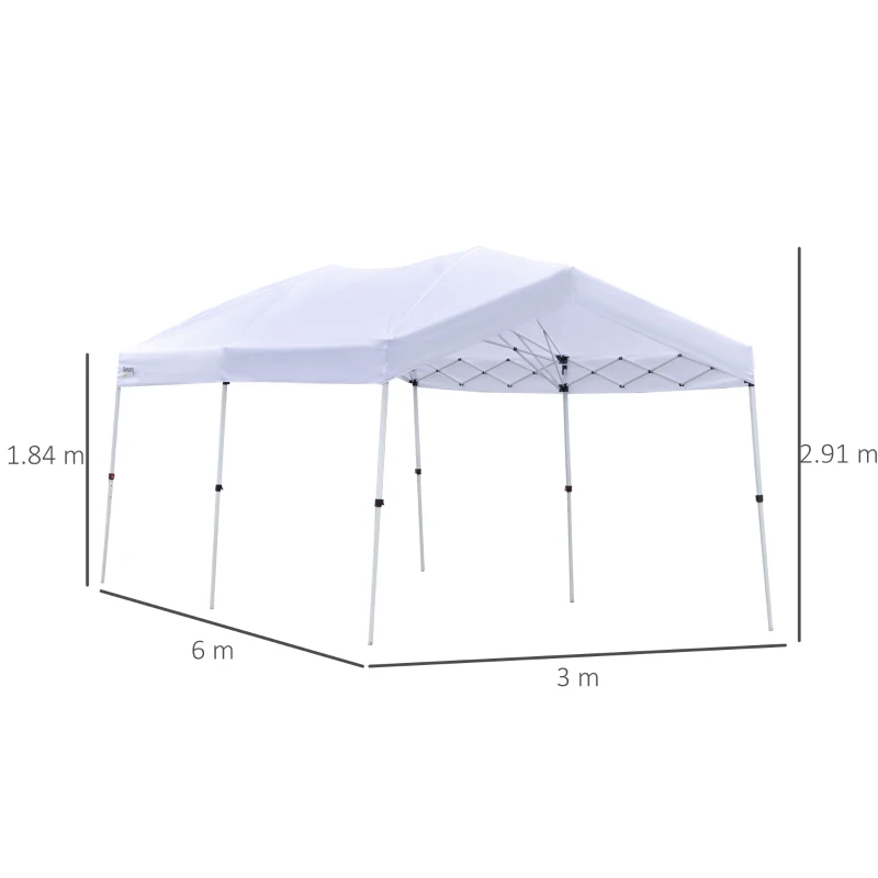 Outsunny Gazebo Pieghevole 6x3m, Richiudibile e Pop up da Giardino in Acciaio e Tessuto Bianco, per Eventi o Campeggio con Borsa da Viaggio