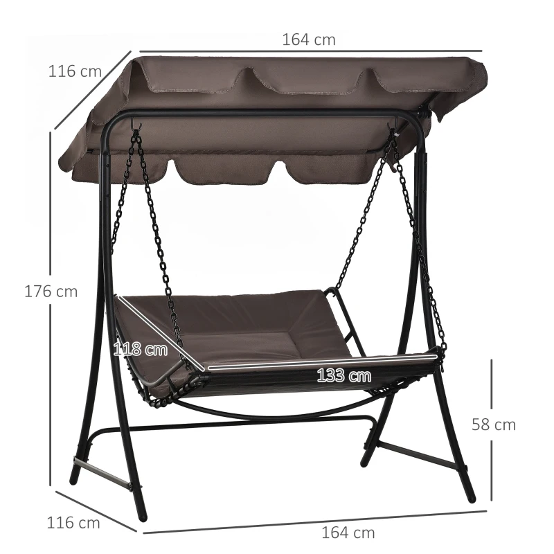 Outsunny® huśtawka z dachem leżak bujany leżak dwuosobowy kolor szary leżak ogrodowy z dachem dla 2 osób stal dł. 160 x szer. 117 x wys. 173 cm