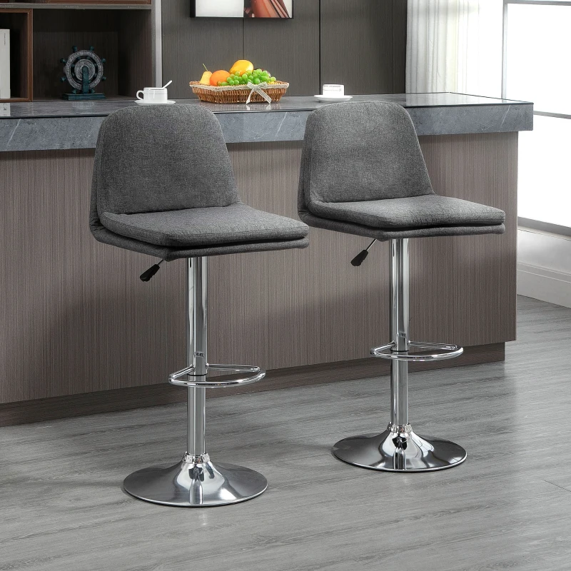 HOMCOM  Barstools Set of 2, Swivel Fabric Breakfast Kitchen Stools, Adjustable Bar Stools with Backs, Footrest for Home Pub