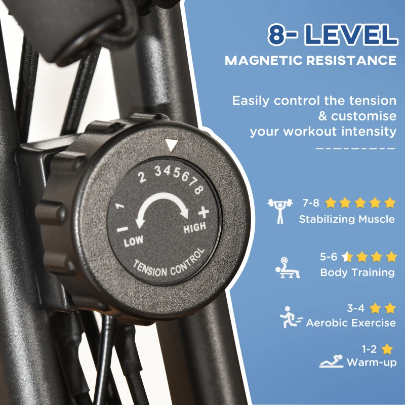 HOMCOM 2-in-1 Folding Exercise Bike with 8-Level Magnetic Resistance, Arm Resistance Band, Pulse Sensor, Black(m-6)