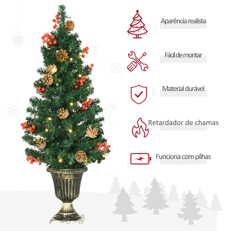 HOMCOM Conjunto de Decoração de Natal 4 Peças com 2 Árvores de Natal Coroa e Grinalda com Luzes LED 40x40x90cm Verde