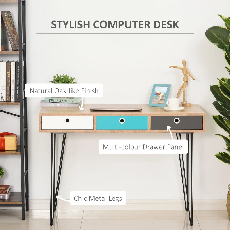 HOMCOM birou design nordic, 3 sertare, 110x50x77,5cm