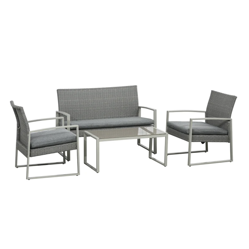 Outsunny Polyrattan Sitzgarnitur für 4 Personen Sitzgruppe Gartenset Gartenmöbel Set Metall Grau