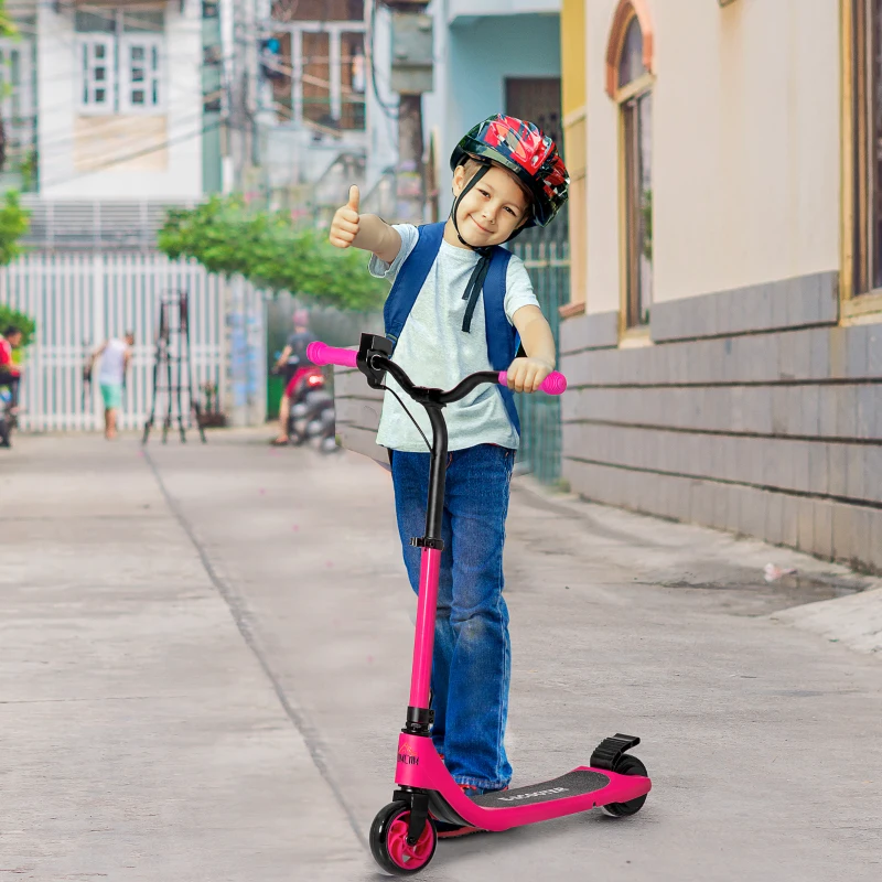 HOMCOM Electric Scooter, 120W Motor E-Scooter with Battery Display, Adjustable Height, Rear Brake for Ages 6+ Years - Pink