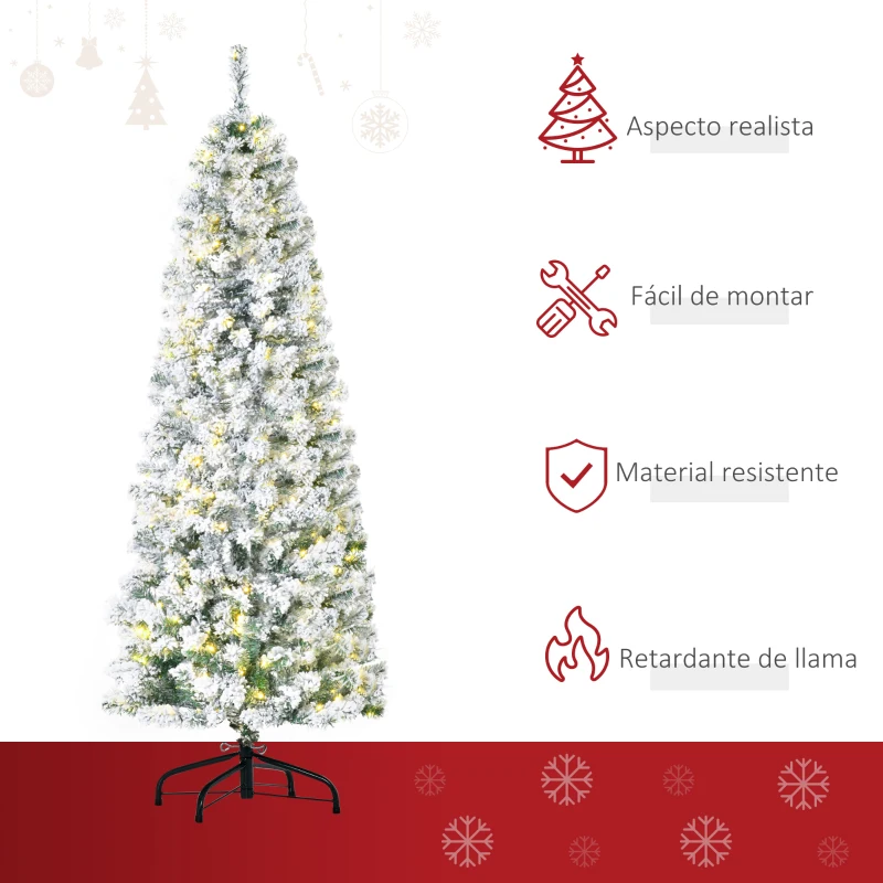 HOMCOM Árbol de Navidad Artificial Nevado 180 cm con 462 Ramas 250 Luces LED Decoración Navideña para Interiores Verde