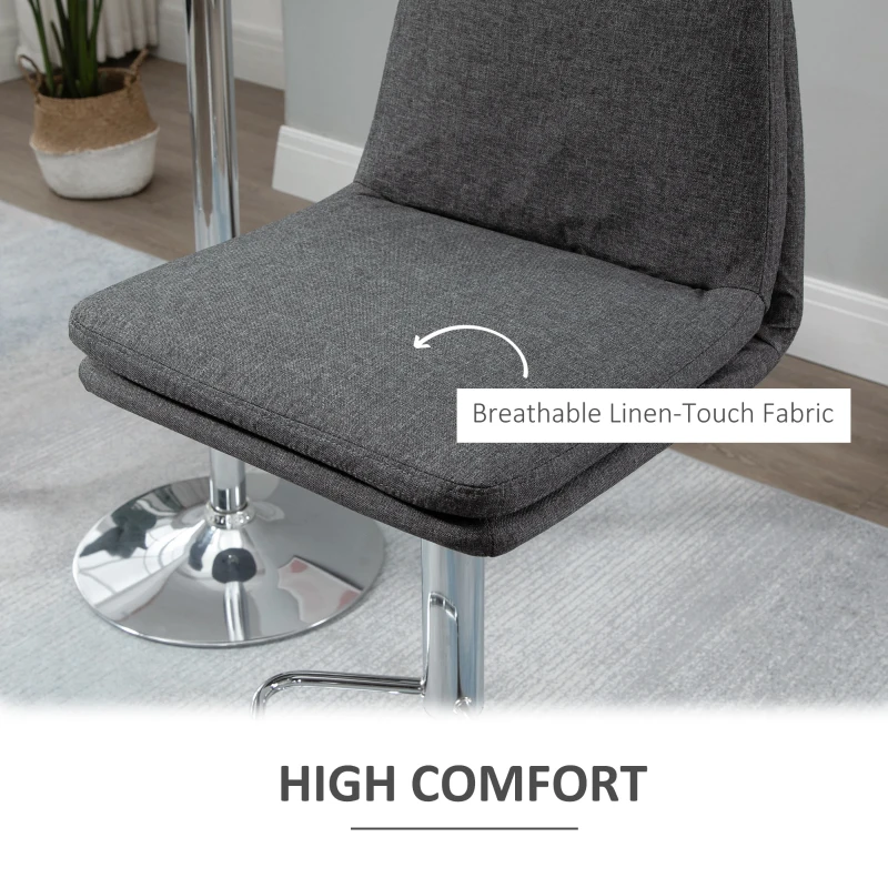 HOMCOM  Barstools Set of 2, Swivel Fabric Breakfast Kitchen Stools, Adjustable Bar Stools with Backs, Footrest for Home Pub