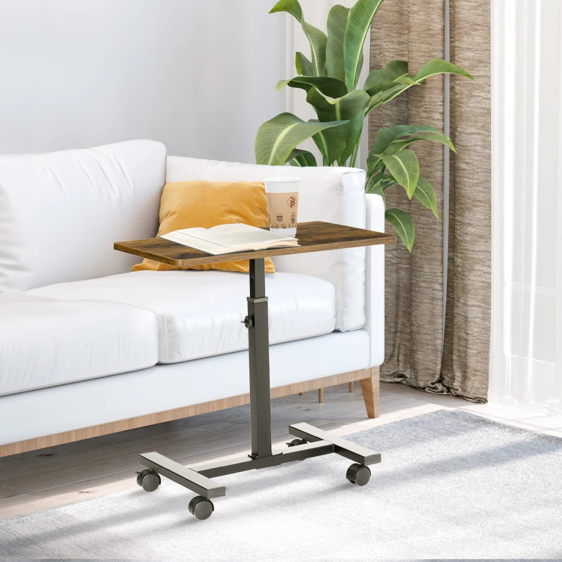 HOMCOM Laptop Movable Desk,  Height Adjustable, Sofa Side Table for Home Office, Rustic Brown