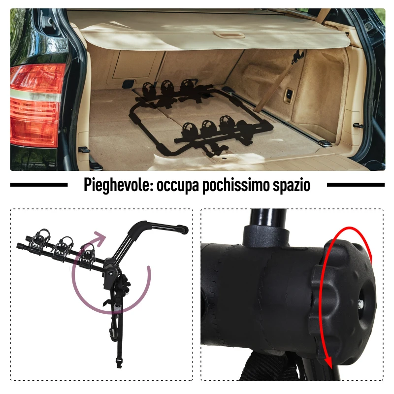 Homcom Portabici Posteriore per Auto Pieghevole per 3 biciclette Max 45 kg in Acciaio