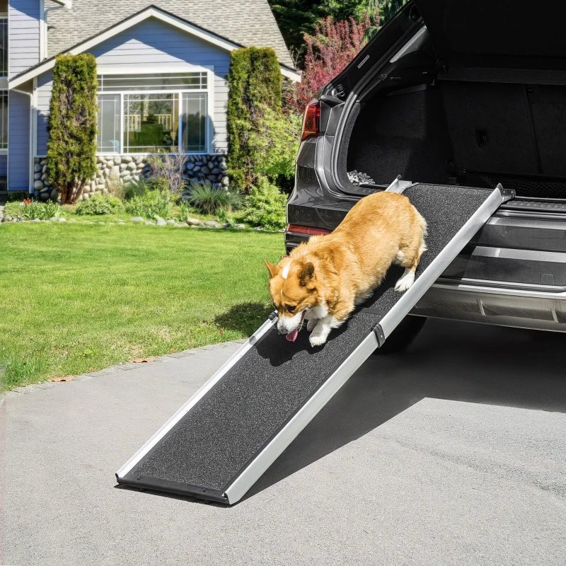 PawHut Portable Dog Ramp, Telescoping Dog Car Ramp with Carry Handle, Non-Slip, Aluminium Frame, Black