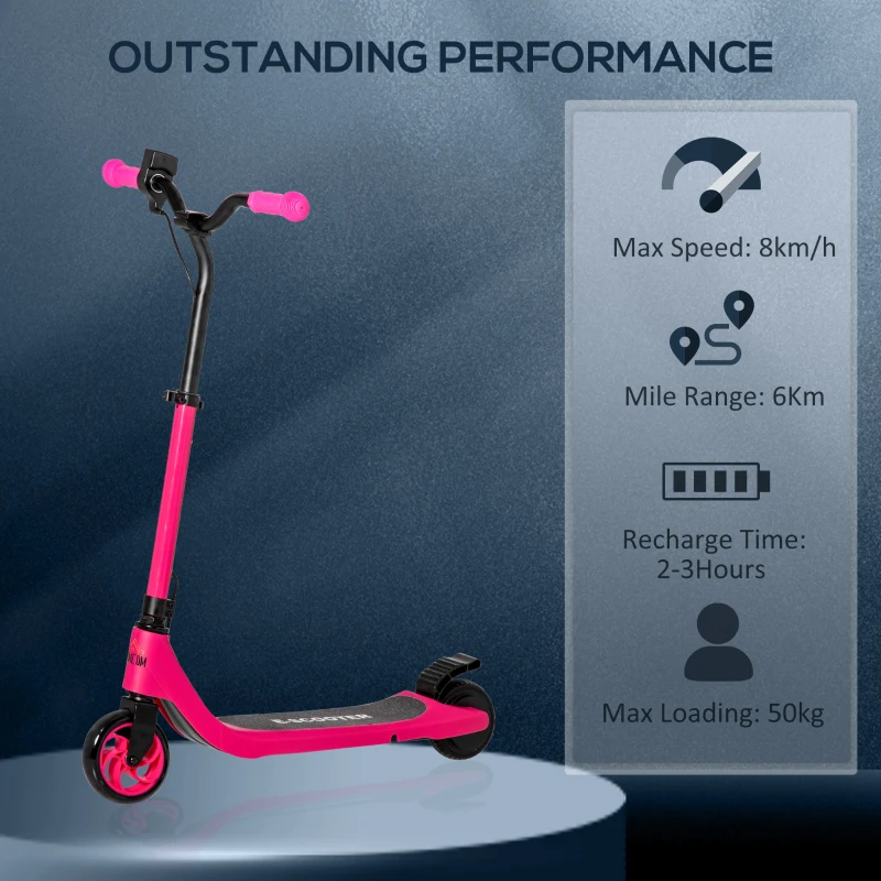 HOMCOM Electric Scooter, 120W Motor E-Scooter with Battery Display, Adjustable Height, Rear Brake for Ages 6+ Years - Pink