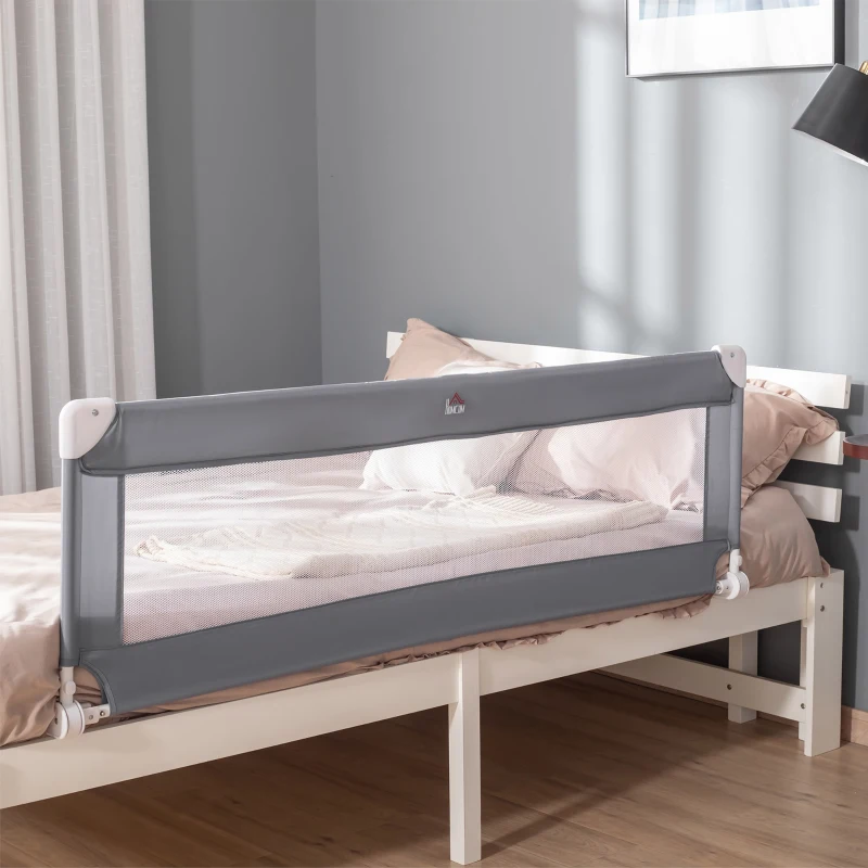 HOMCOM Toddler Bed Rail Foldable Safety Barrier Fold Down Bed Guard for Flat & Slat Bed, 150 x 50cm, Grey