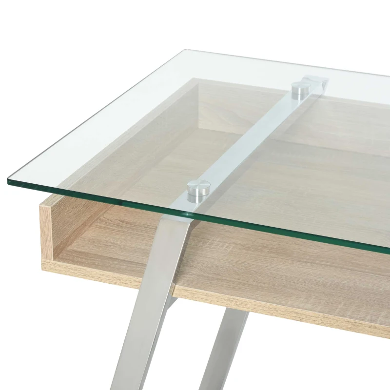 HOMCOM Birou picioare in forma de X suprafata de sticla design modern pentru domiciliu birou
