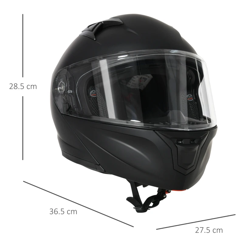 HOMCOM Casco Moto Integrale con Visiera Esterna e Parasole, Slot per Bluetooth e Certificato ECE R22, Taglia XL 61/62cm, Nero