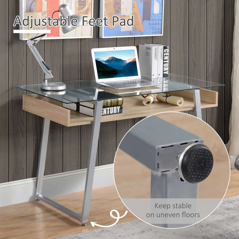 HOMCOM Birou picioare in forma de X suprafata de sticla design modern pentru domiciliu birou