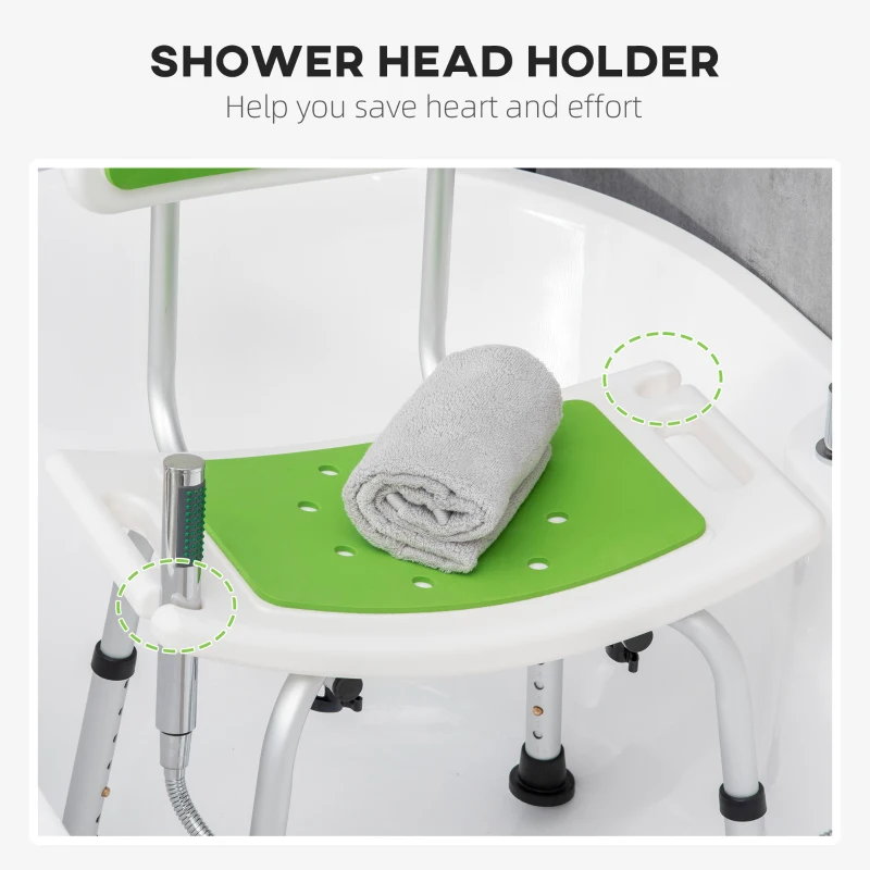 HOMCOM Shower Chair for Elderly with 6-Level Adjustable Height, Shower Stool with Back, Curved Seat and Anti-slip Foot Pads, Green