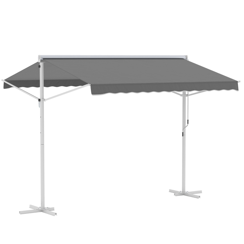 Outsunny Standmarkise Gartenmarkise Markise mit Faltarm Kurbel Terrasse Grau 3x3m