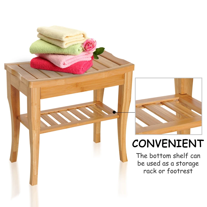 Homcom Scaunel cu Raft in Bambù Natural