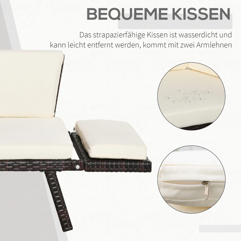 Outsunny 2-osobowa sofa ogrodowa z technorattanu, meble ogrodowe, sofa wypoczynkowa, ławka ogrodowa, leżak ogrodowy, składane podłokietniki, stal, brązowy, 129 x 63 x 67 cm