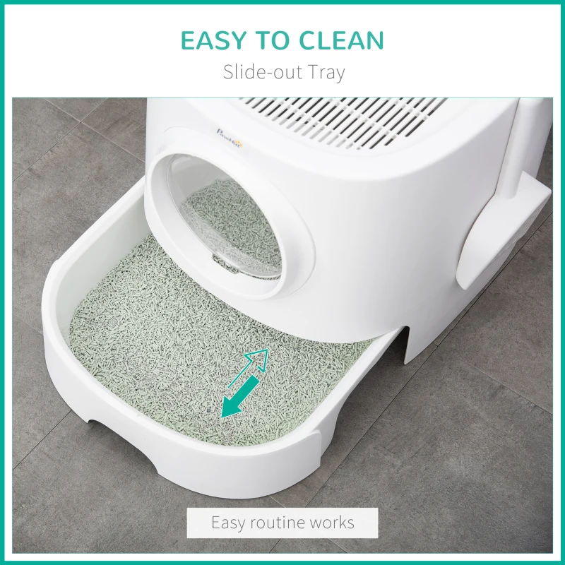 PawHut Portable Cat Litter Box, Pet Toilet with Front Entry Top Exit, Fully Enclosed Kitten Pan with Scoop, White