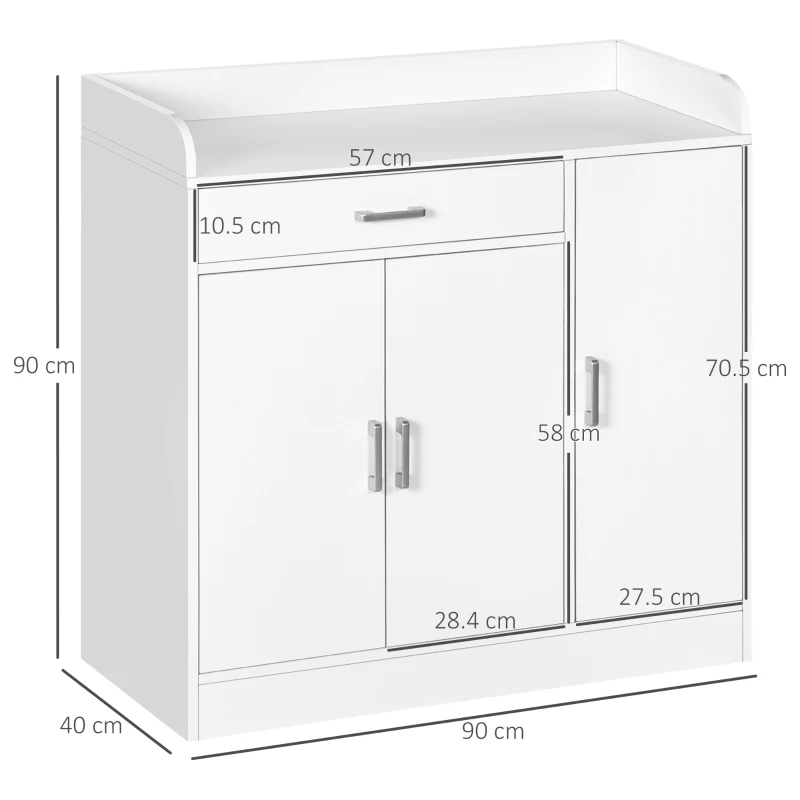 HOMCOM Modern Sideboard with Storage Cabinet, Floor Cupboard with Drawer for Living Room, Bedroom, Hallway, White