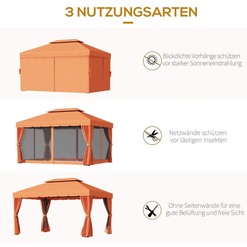 Outsunny Gartenpavillon Pavillon Partyzelt Gartenzelt mit 4 x Seitenwand 4 x 3 m