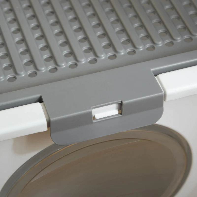 PawHut Cat Litter Box with with Front Entrance Top Exit, Enclosed Pet Toilet Kitten Pan with Scoop, White