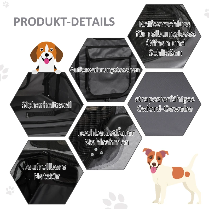 PawHut Hundebuggy Hundewagen mit 4 Räder Haustierbuggy für mittelgroße Hunde faltbar Oxford Grau 104,5 x 68,5 x 110 cm