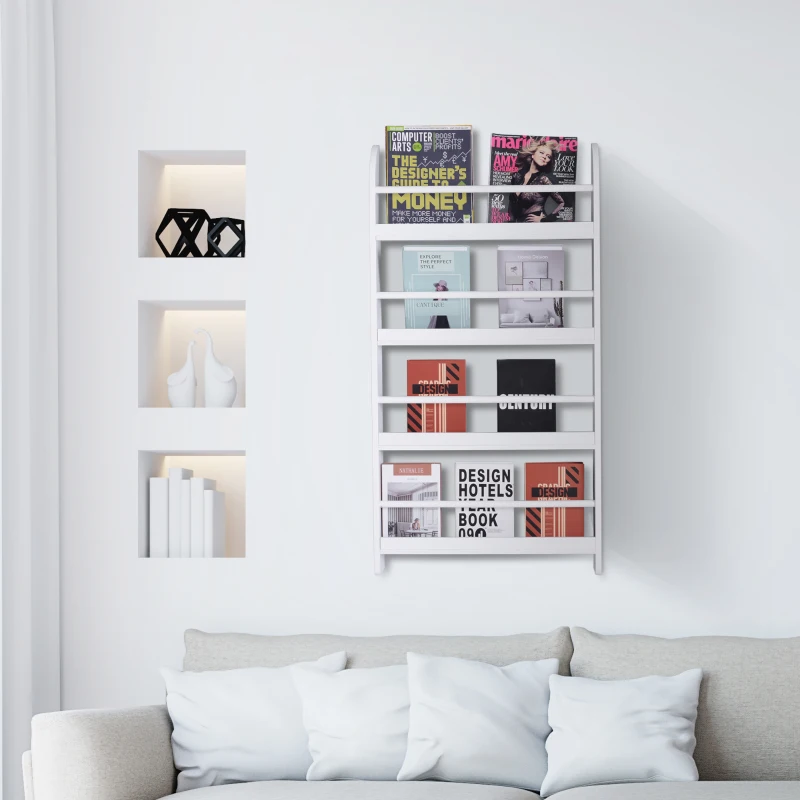 HOMCOM Librarie Etajera de Perete 4 Rafturi din Lemn Alb 59 x 12 x 113cm(m-2)
