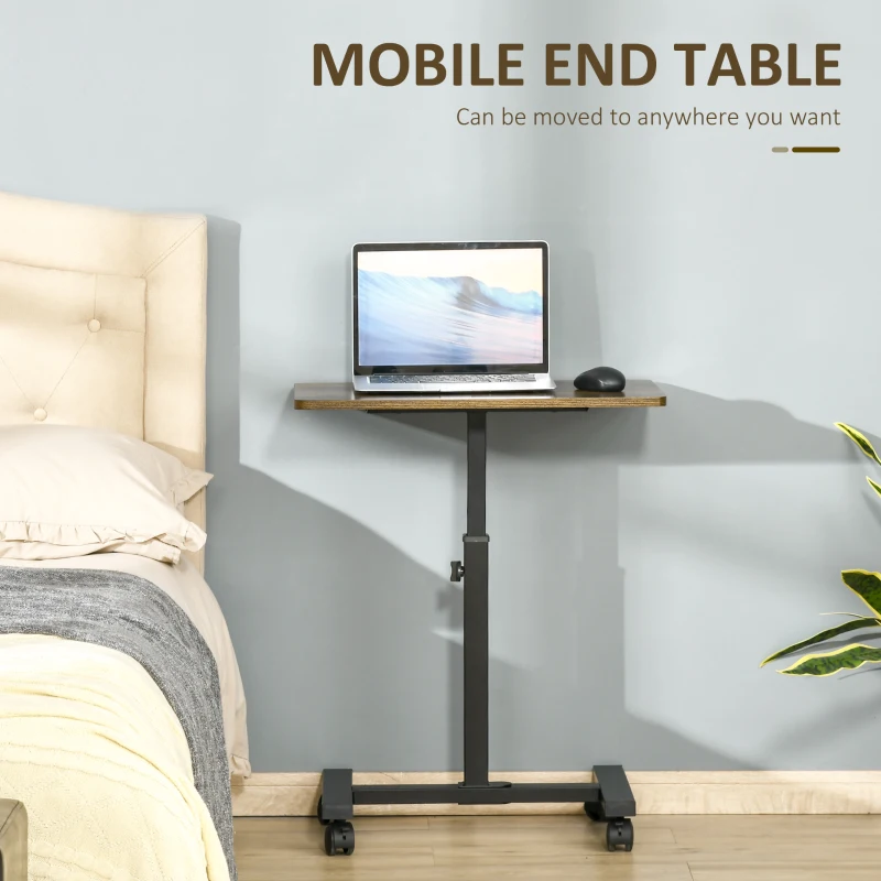 HOMCOM Laptop Movable Desk,  Height Adjustable, Sofa Side Table for Home Office, Rustic Brown