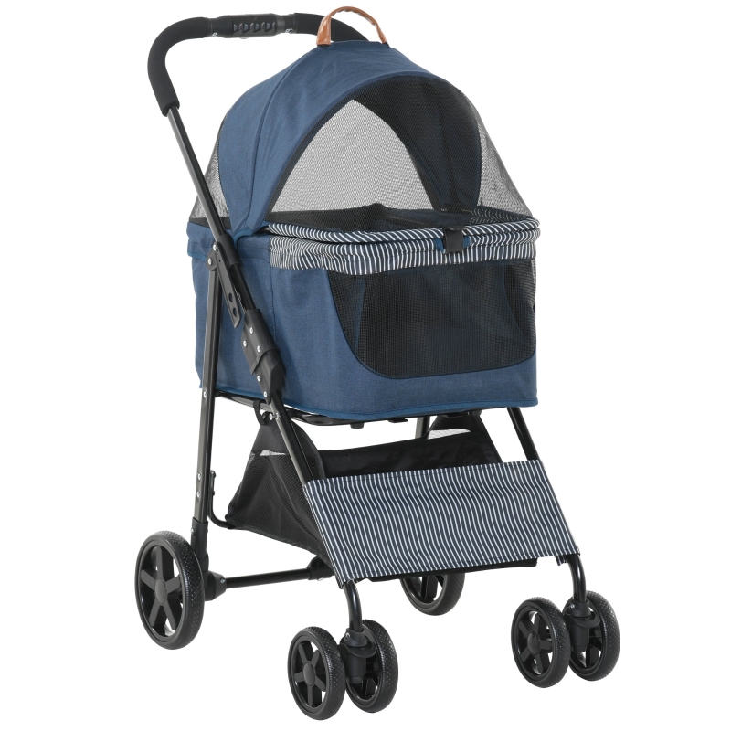 PawHut 2-in-1 Hundebuggy Transporttasche Katzenbuggy mit Universal Rad abnehmbar Abdeckung Oxford Dunkelblau+Schwarz 77,5 x 51 x 99,5 cm