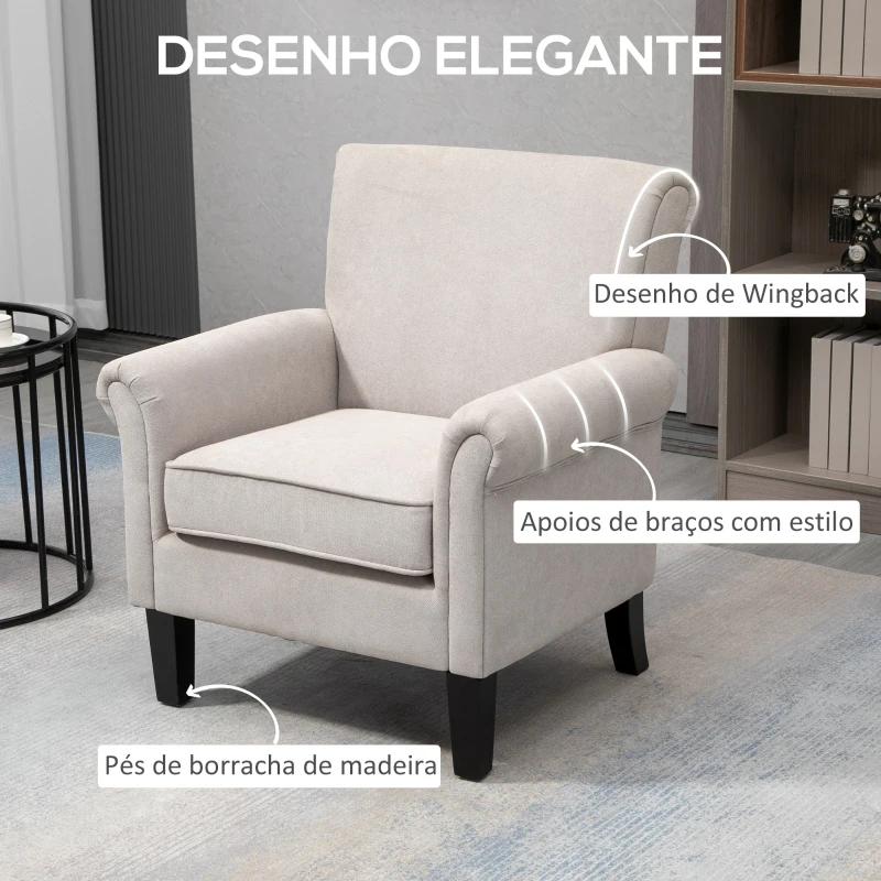 HOMCOM Poltrona Estofada em Tecido Poltrona Relax com Apoio para os Braços Assento Amovível e Lavável Pés de Madeira 79x78x87cm Cinza