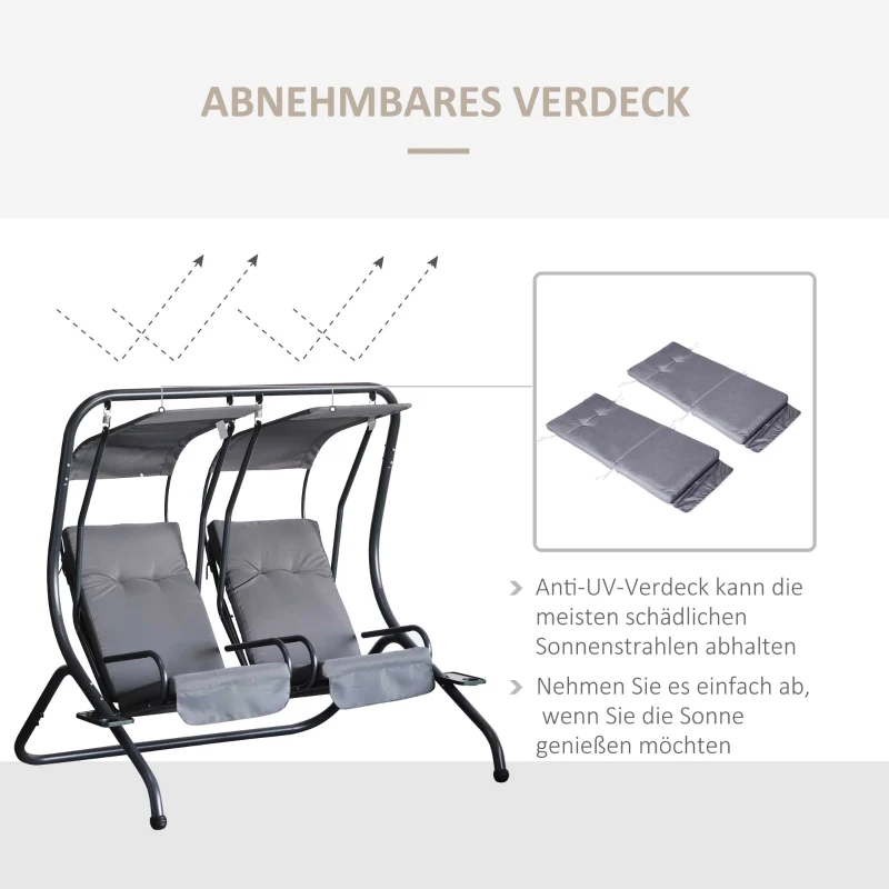 2-osobowa huśtawka z dachem Outsunny huśtawka ogrodowa z daszkiem przeciwsłonecznym ogród stal kolor szary 170 x 136 x 170 cm