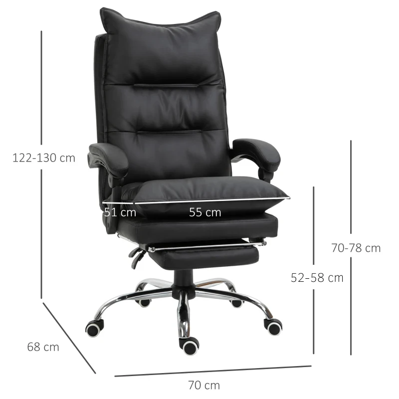 Vinsetto Fotoliu Birou Negru – Rabatabil, Suport Picioare & Ergonomic