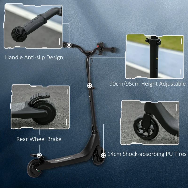HOMCOM Electric Scooter, 120W Motor E-Scooter with Battery Display, Adjustable Height, Rear Brake for Ages 6+ Years - Black