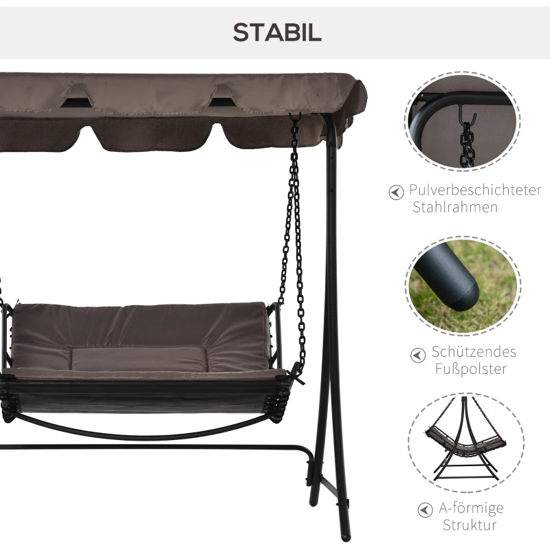 Outsunny® huśtawka z dachem leżak bujany leżak dwuosobowy kolor szary leżak ogrodowy z dachem dla 2 osób stal dł. 160 x szer. 117 x wys. 173 cm