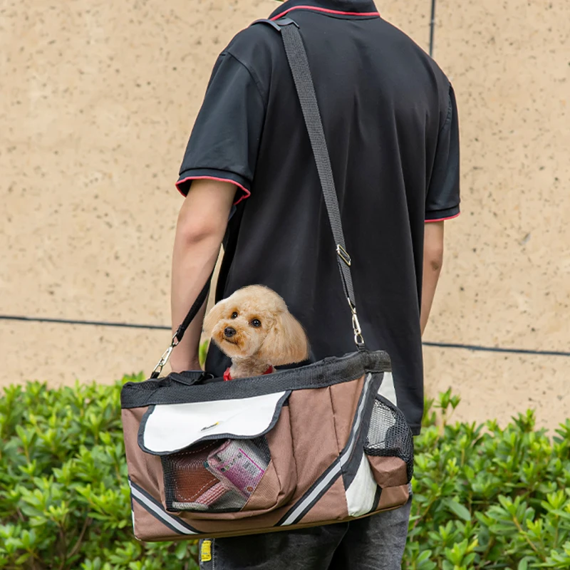 PawHut Small Dog Crate Dog Carrier Dog Travel Crate Folding Fabric Soft 38L x 27W x 26Hcm-Brown