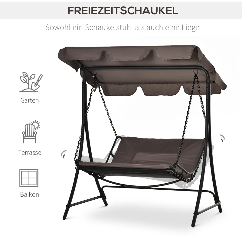 Outsunny® huśtawka z dachem leżak bujany leżak dwuosobowy kolor szary leżak ogrodowy z dachem dla 2 osób stal dł. 160 x szer. 117 x wys. 173 cm