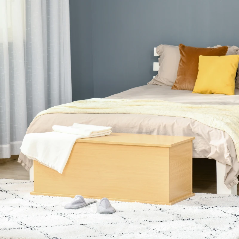 HOMCOM Wooden Storage Box Clothes Toy Chest Bench Seat Ottoman Bedding Blanket Trunk Container with Lid - Burlywood
